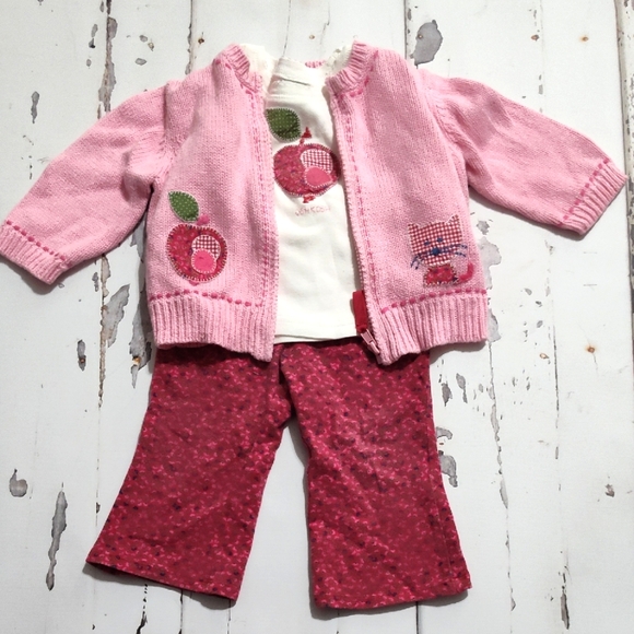 OshKosh B'gosh Other - Y2K OshKosh B'gosh A For Apple Pink Knit Toddler Sweater 3pc Set 12/18m